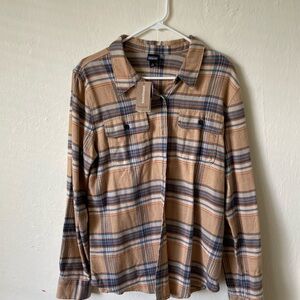 Patagonia Tan and Blue Plaid Button-Down Shirt Jacket